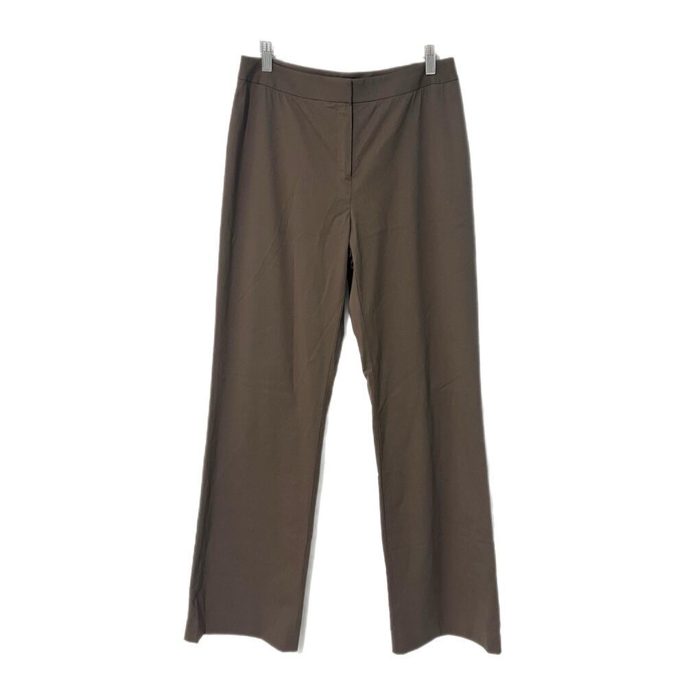 LAFAYETTE 148 Women 6 Pants Menswear Stretch Wool Wide-Leg Trousers Brown Career